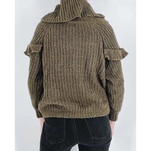 Express Cowl Neck Olive Green Crop Sweater Size Small Ruffle Detail Cowl Neck - Picture 2 of 11